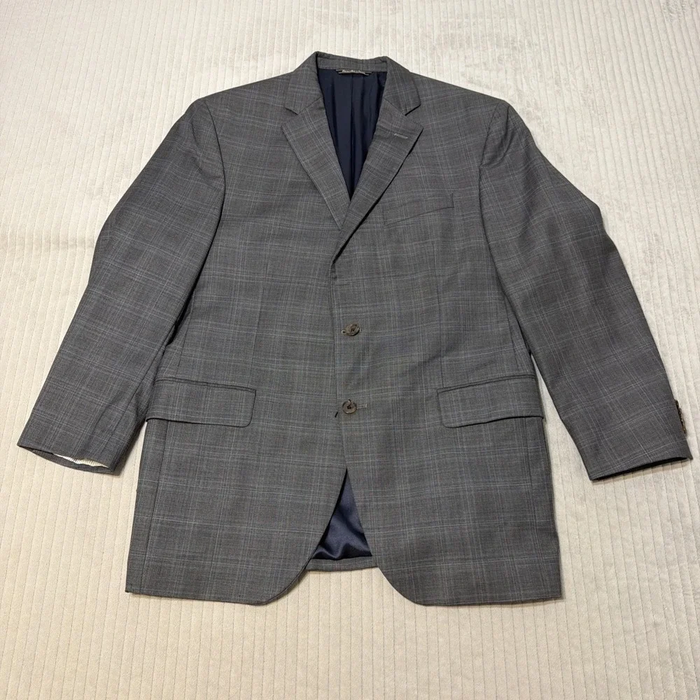 Jack Victor Blazer Mens 42 R Gray Plaid Wool Sport Coat Super 100s Italy